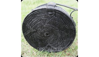 new black color ata rattan grass handwoven handbag circle design